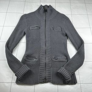Athleta Sweater Womens Medium Gray Full Zip Knit Cardigan Cashmere Blend